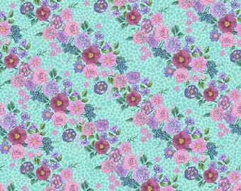 Bias Blossom in Turquoise from In Bloom Collection by Windham Fabrics - 100% Cotton Fabric