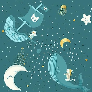 Sky Dreams in Dark Blue from the Sky Adventures Collection by Paintbrush Studios - 100% Cotton Fabric