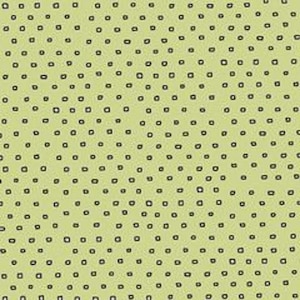 May include: A repeating pattern of small, dark gray squares with a dot in the center, set against a pale yellow-green background. The design creates a textured, dotted effect, suitable for fabric or wallpaper.