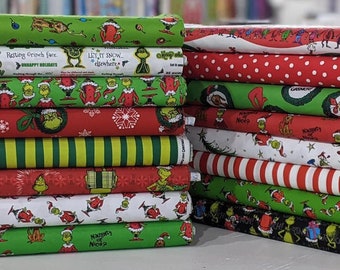 EXCLUSIVE 2021 How The Grinch Stole Christmas SUPER BUNDLE from Dr Seuss Fabrics- 16 Fabrics Total- 100% High Quality Quilt Shop Cotton
