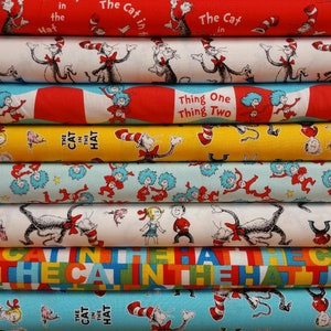 Dr Seuss Cat in the Hat MYSTERY BUNDLE from Robert Kaufman Fabric - 8 Fabrics- Bundle Patterns Vary