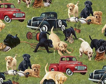 Labrador Retriever Puppy on the Farm from Northcott's Puppies for Sale Collection- 100% Quilt Shop Cotton Fabric