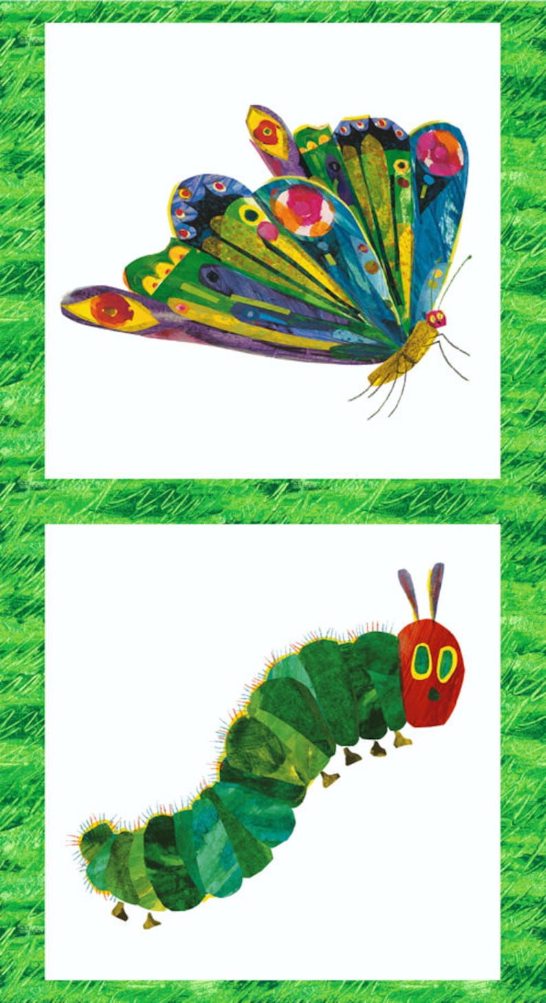 The Very Hungry Caterpillar Butterfly and Caterpillar 23.5x44 PANEL from Andover Fabrics by Eric Carle image 1