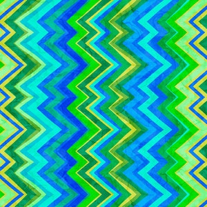 May include: Abstract seamless pattern with a chevron design in shades of blue, green, and yellow. The pattern is created with a watercolor effect, giving it a textured look.