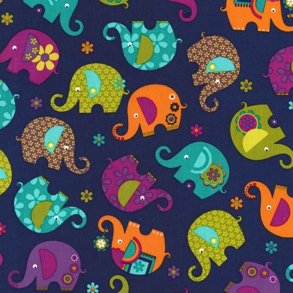 Fat Quarters ONLY - Midnight Elephant Romp from Michael Miller
