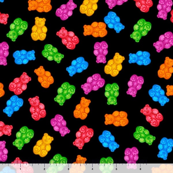 Jelly Gummy Bear Candy in Black from QT Fabric's Happy Harvest Collection- 100% Quilt Shop Quality Cotton