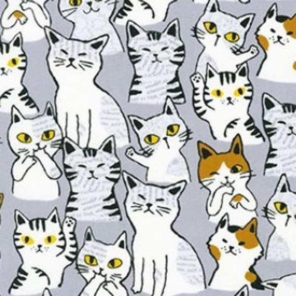 Here Kitty Kitty in Gray from Robert Kaufman Fabric's Animal Club Collection- You Choose the Cut