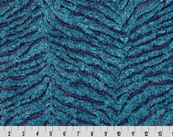 Luxe Cuddle® Heather Zebra in Aquamarine & Navy Blue MINKY From Shannon Fabrics - Embossed Minky - 100% Polyester