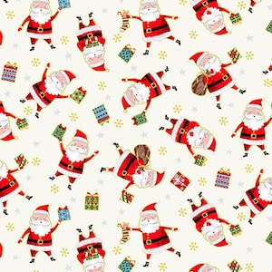 Kleine Tossed Santa Weihnachten auf Creme mit Metallic Akzenten aus der Santa Express Kollektion von Andover Stoff - 100% Quilt Shop Qualität Baumwolle