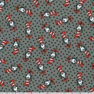 Katze mit Hut Small Toss in Grey aus der Dr. Seuss Fabric Kollektion von Robert Kaufman- Du Bestimmst den Schnitt