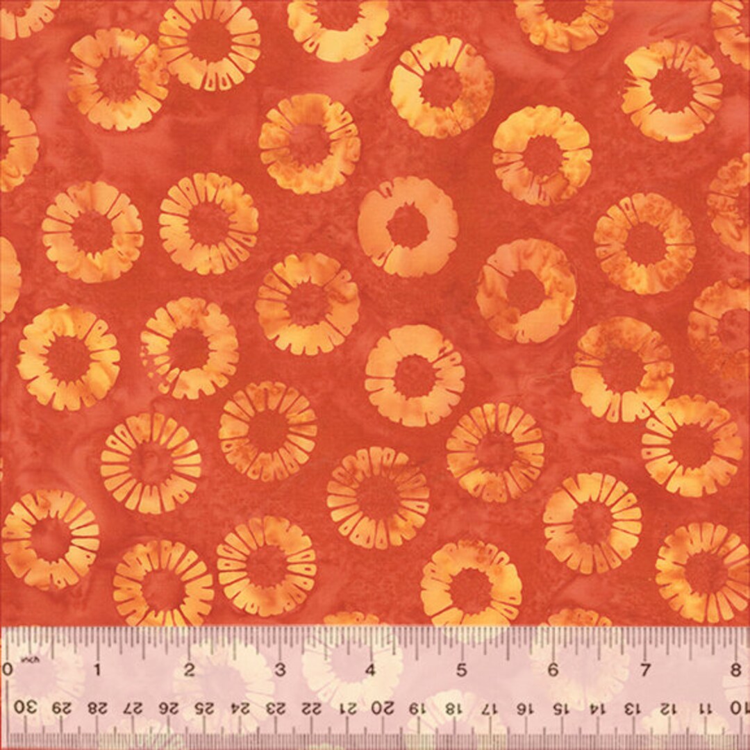 Batik Fabric - Petal Wheels in Coral From the JDJ Summer Sunset ...