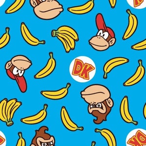 Donkey Kong Coordinating Print in Blue Multi from Springs Creatives - 100% Cotton Fabric