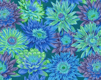 May include: A teal blue background with a repeating pattern of blue, green, and purple flowers. The flowers are stylized and have a graphic, almost geometric look.