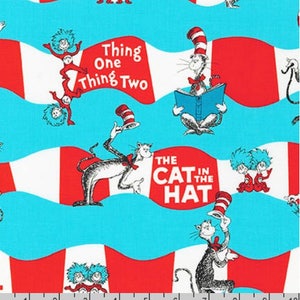 Thing 1 Thing 2 & The Cat In The Hat Ribbon on Aqua from Robert Kaufman's The Cat In The Hat Collection from Dr Seuss Enterprises