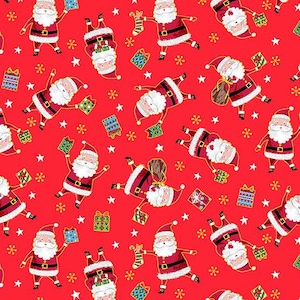 Kleine Tossed Santa Weihnachten auf ROT mit Metallic Akzenten aus der Santa Express Kollektion von Andover Stoff - 100% Quilt Shop Qualität Baumwolle