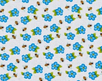 Morning Glories and Bumble Bees on Crisp White from Sunny Sunflowers Collection for Studio E Fabrics- 100% Cotton