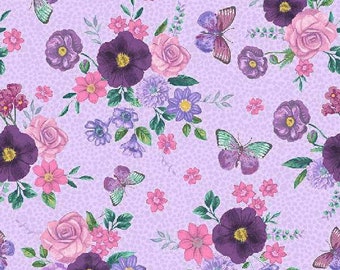 Butterflies and Blooms in Lavender from In Bloom Collection by Windham Fabrics - 100% Cotton Fabric