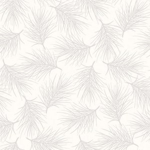 May include: A seamless pattern featuring a repeating design of light gray pine needles on a cream-colored background. The delicate, feathery needles are arranged in a scattered, naturalistic pattern, creating a soft, textured effect.