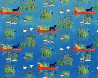 Ducks and Dogs at the Lake from Dockside Collection by Barb Tourtillotte for Henry Glass Fabric- 100% Quilt Shop Cotton