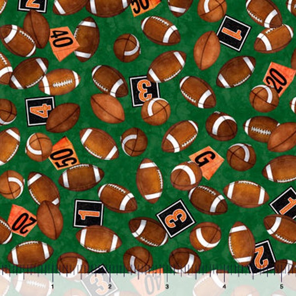 Footballs in Green from Football Novelteenies Collection by Dan Morris for Quilting Treasure Fabric- 100% Quilt Shop Cotton