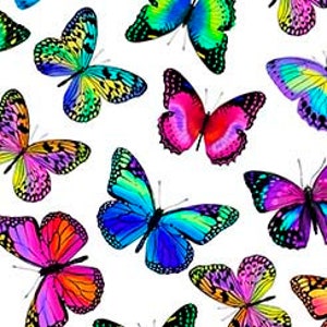 Butterfly Toss in White from the This & That X Collection from QT Fabrics - 100% Cotton