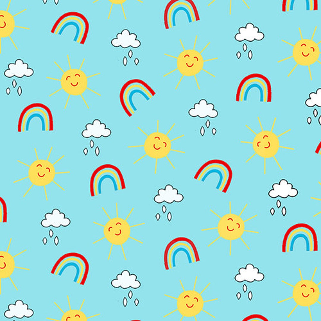 Rainbows and Happy Suns Allover in Blue From Play All Day Collection by ...
