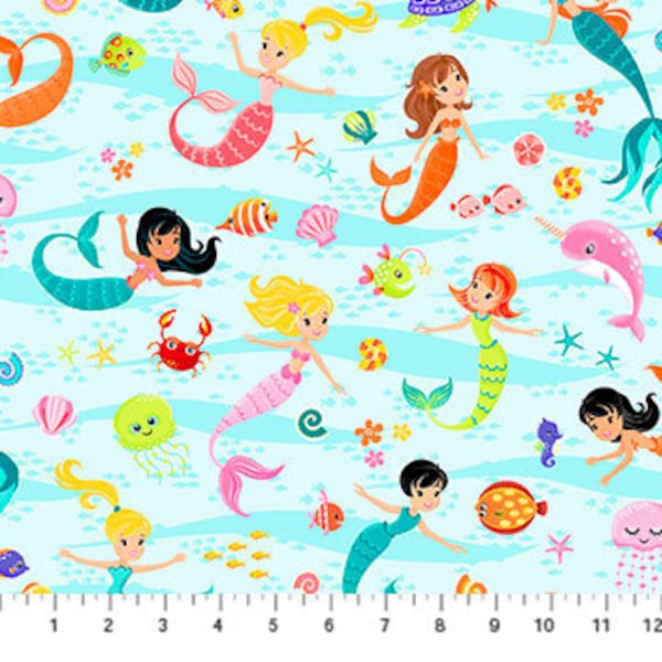 Merry Mermaids From Enchanted Seas Collection by Patrick Lose for Northcott Fabric- 100% High Quality Quilt Shop Cotton- You Choose the Cut