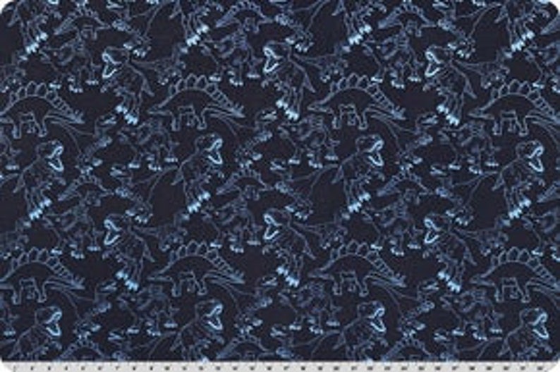 Double Sided Minky Dino Cloud Cuddle® Electric Blue from Shannon Fabrics 3mm face, 4mm backing image 1