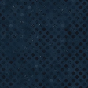 May include: A dark navy blue fabric featuring a repeating pattern of solid dark circles arranged in a grid. The background has a subtle, mottled texture with varying shades of deep blue, creating a layered appearance across the entire surface.