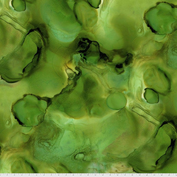 Oil Spill in Elixer Green from the Alchemy Collection by Free Spirit Fabric - 100% Designer Cotton Fabric