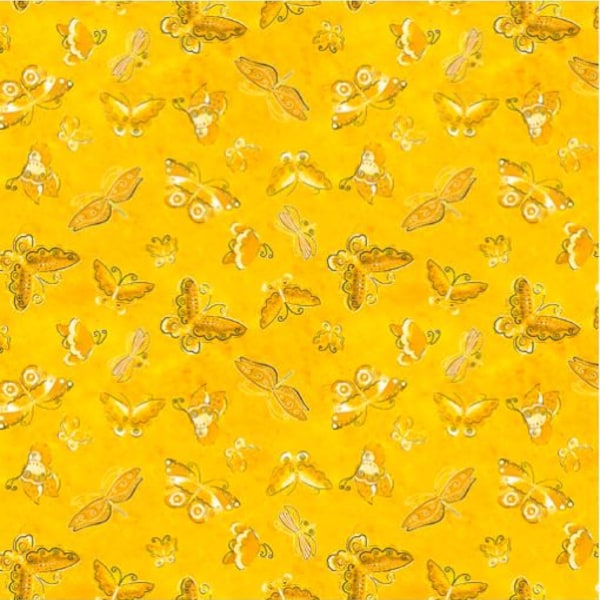 Kindred Canines Flutterbyes Gold by Laurel Birch for Clothworks