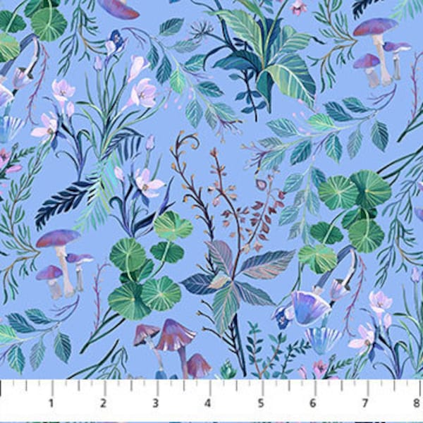 Leaves on Blue from the Full Moon Collection by Clara McAllister for Figo Fabrics - 100% Cotton Fabric