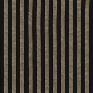 May include: A fabric featuring a repeating pattern of vertical black stripes alternating with vertical tan stripes. The tan sections display a subtle, mottled, and organic texture that contrasts with the solid, opaque black vertical bands.