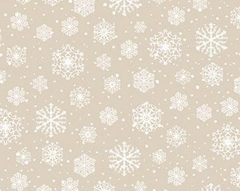 NEW FLANNEL COLLECTION- Snowflakes in Tan from Frosted Forest Collection By Andrea Tachiera For Northcott- 100% Cotton Flannel