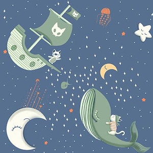 Sky Dreams in Navy from the Sky Adventures Collection by Paintbrush Studios - 100% Cotton Fabric