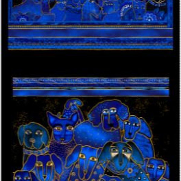 Kindred Canines 24" Pillow PANEL Royal Blue Metallic by Laurel Birch for Clothworks