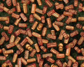 Tossed Wine Corks in Green from A Little Wine Collection from QT Fabrics - 100% Cotton Fabric