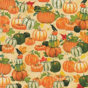 Pumpkins and Crows from the Autumn Cats and Dog Collection from Robert Kaufman Fabrics - 100% Cotton