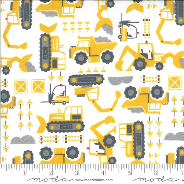 Let's Build Construction Site Heavy Machines in Cloud from On the Go Collection by Moda Fabric- 100% Quilt Shop Cotton