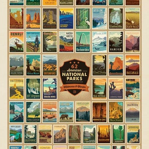 Nationalpark Poster EXTRA GROß Wildnis PANEL (ca 54"x72") Aus Riley Blake Fabrics National Parks Collection - 100% Quilt Baumwolle