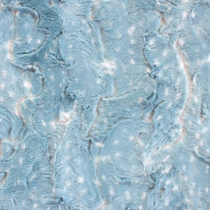 Doe Snuggle Luxury Furry MINKY Plush in Cloud Blue from EZ Fabrics- Fawn, Animal Print, Ocelot- You Choose the Cut