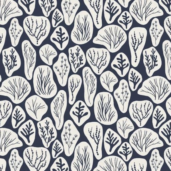 Ocean Botanicals in Navy from By The Sea Collection by Paintbrush Studio Fabric 100% Quilt Shop Cotton