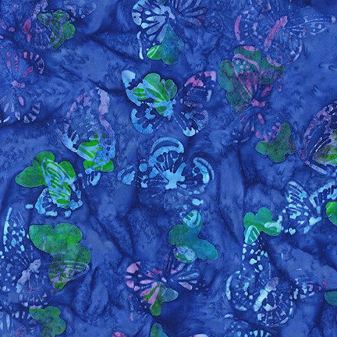 Batik Fabric Jewel Royal Blue Butteflies From Artisan Batiks Etsy
