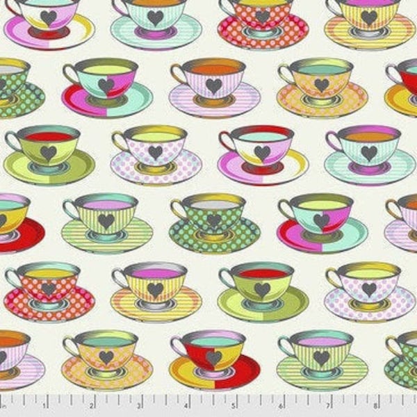 Tula Pink Fabric- Tea Time in Sugar from Curiouser & Curiouser Collection by Free Spirit Fabric 100% Quilt Shop Cotton