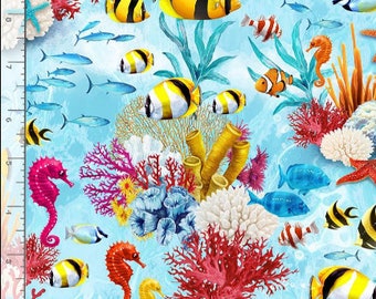 NEW FABRIC- Swimming Sea Life from Ocean Aquarium Collection by Timeless Treasures- 100% High Quality Cotton