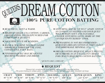 Natural Cotton Request CRAFT BATTING (approx 46"x36") from Quilters Dream Batting- Made in the USA- 100% Cotton Thin Loft