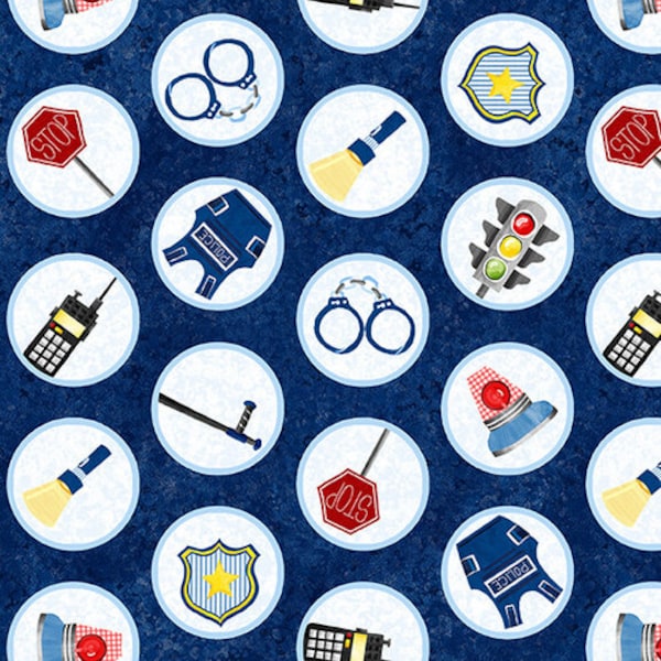 Police Motif Badges from Everyday Heroes Collection by Pam Branch for Blank Fabrics - 100% Cotton - You Choose the Cut