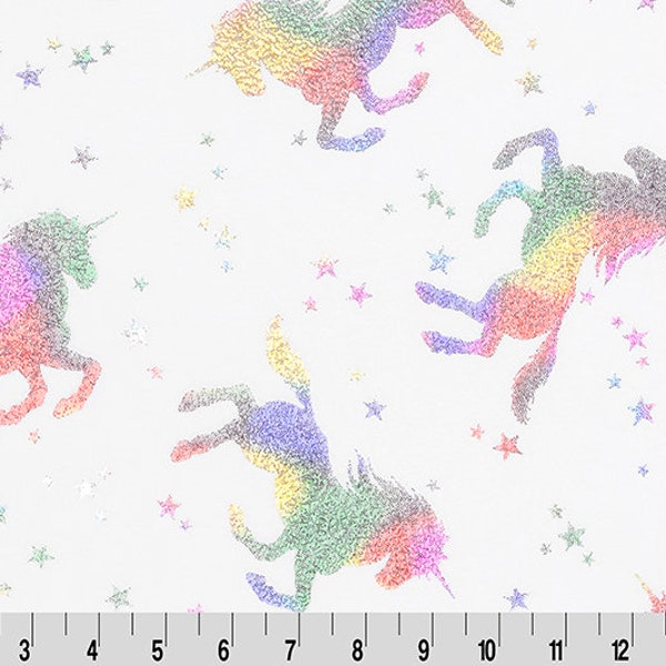 MINKY Sparkle Cuddle® Glitter Unicorn in Snow Multi con Rainbow Shimmer Plush Minky Fabric de Shannon Fabrics- Soft No Shed Sparkle