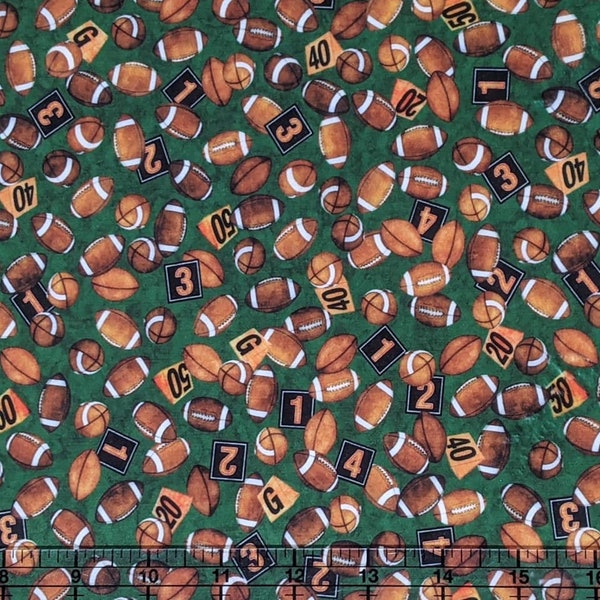 MINKY PLUSH FABRIC - Tossed Footballs in Green from Novelteenies Collection by Quilting Treasures Minky - 2.5mm pile