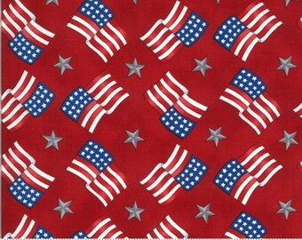 Flags and Stars in Barnwood Red from America the Beautiful Collection by Deb Strain for Moda Fabric - 100% High Quality Cotton